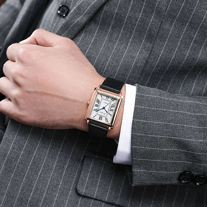 New Fashion Designer Rectangle Dial Quartz Watch for Men Casual Leather Strap Luxury Business Wristwatch Relogio Masculino