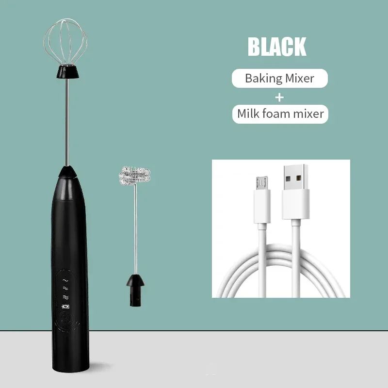 Batedor de Ovos Elétrico Recarregável USB 2 em 1 Batedor de Café Misturador de Leite Duas Cabeças Espumadores de Leite Agitador de Cozimento Utensílios de Cozinha