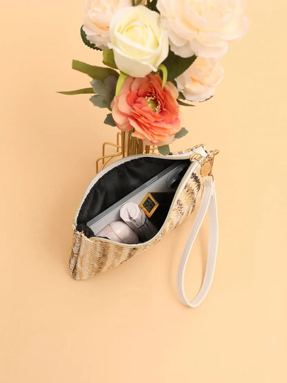 Rattan Knitting Women Straw Bags Fashion Colorful Summer Beach Clutch Bag Female Woven Wristlet Bag Wallet Money Coin Purse