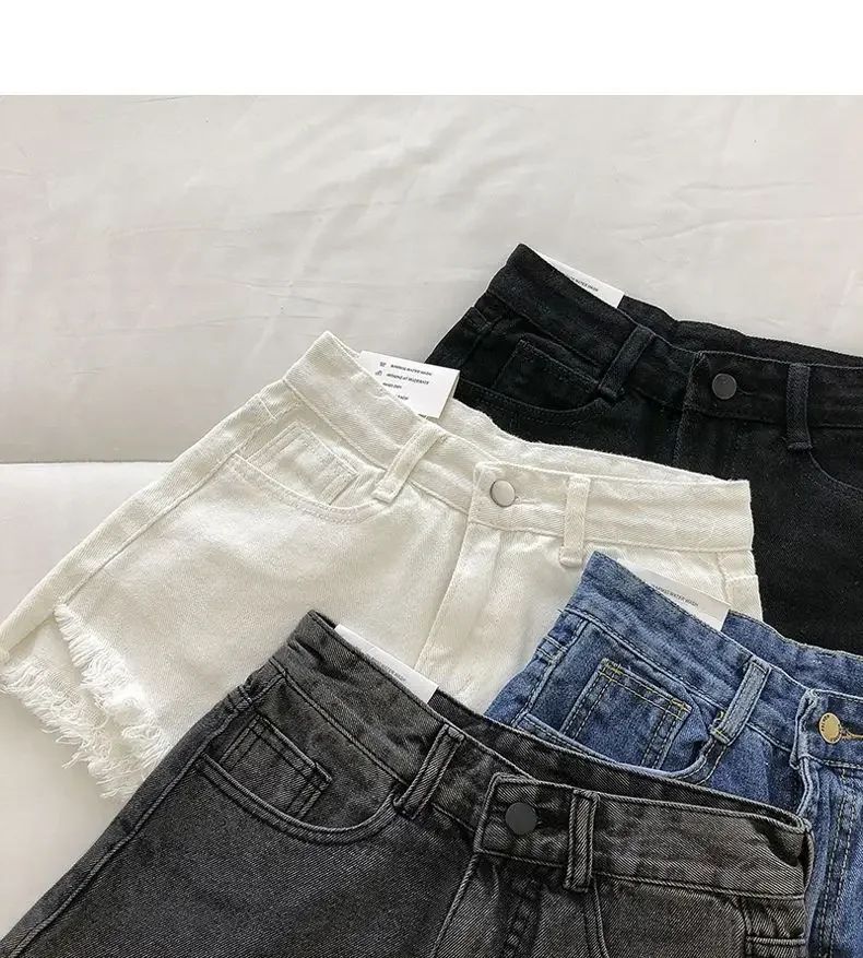 2025 New Summer Women High Wiast Raw Hem Denim Shorts Soild White Black Blue Korean Wide Leg Pants Mon Shorts  Jean Shorts