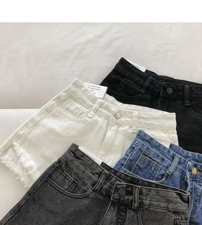 2025 New Summer Women High Wiast Raw Hem Denim Shorts Soild White Black Blue Korean Wide Leg Pants Mon Shorts  Jean Shorts