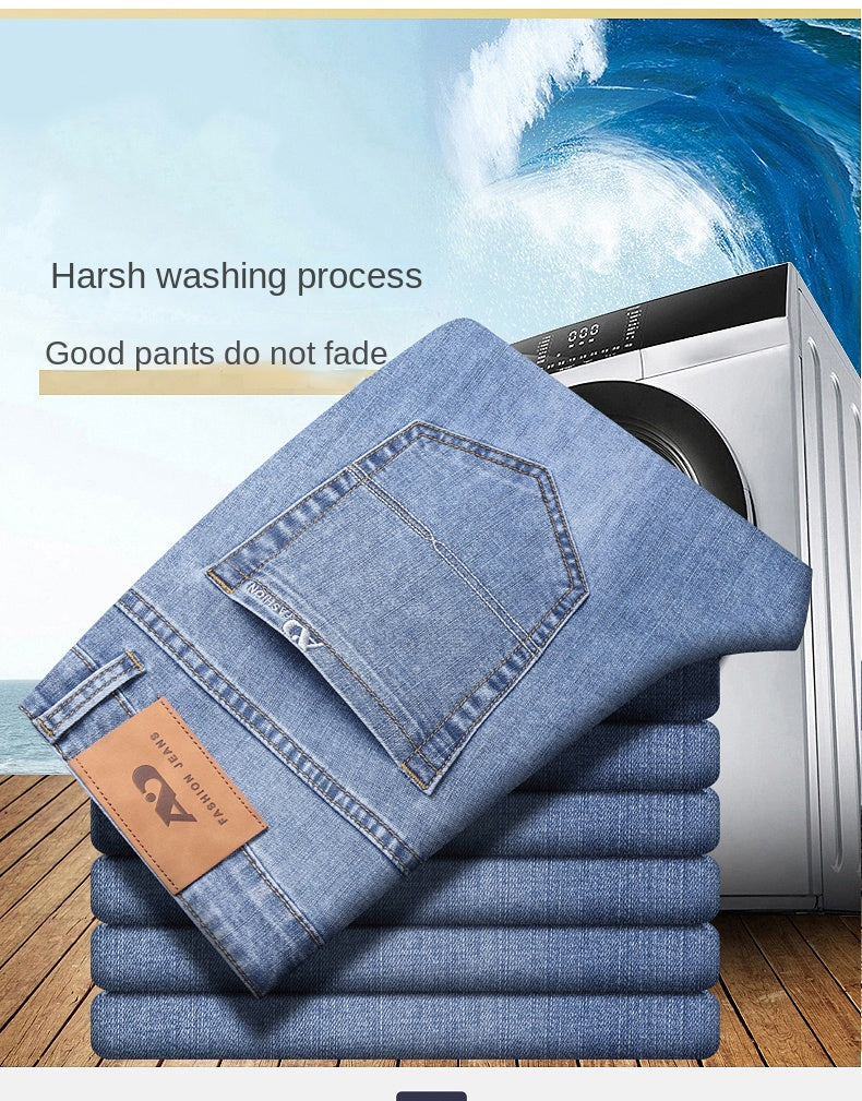 Calça Jeans Masculina Slim Fit 2024 de Material Fino ou Grosso Luxo Estilo Clássico Negócios Jeans Elástico Calças Masculinas Roupas