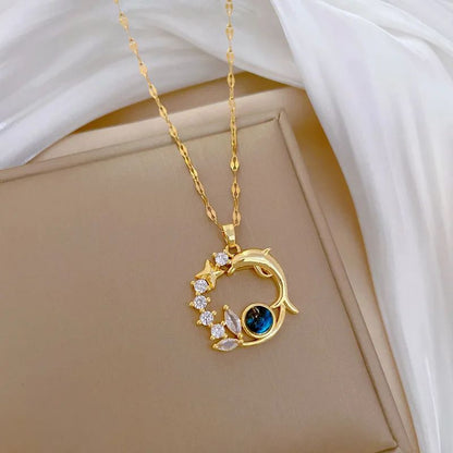 Colar Pingente Golfinho Requintado Cristal Azul para Mulheres Moda Personalizada Acessório Diário Joias de Festa Presentes de Aniversário
