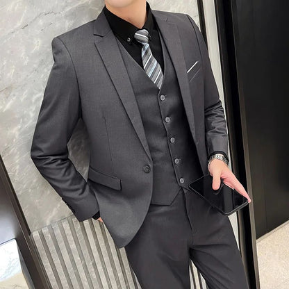 Suit Outdoor Breathable (Blazer+ Vest + Pants) Men's Fashion Business Korean Wedding Casual Business Wear Elegant Man Suit 6XL