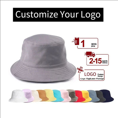 Atacado Chapéu Bucket com Logotipo Personalizado para Mulheres Algodão Homens Proteção Solar ao Ar Livre Bonés Hip Hop Chapéu Pescador Gorros Bob