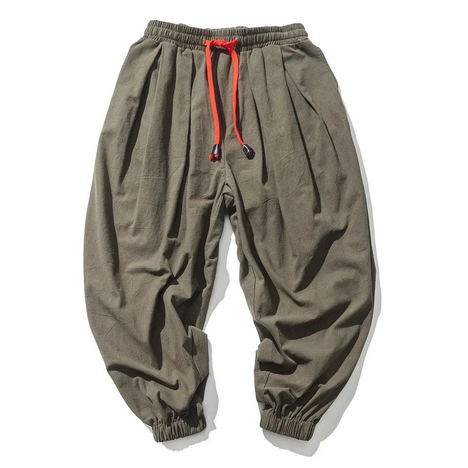 New Trendy Men Harem Pants Loose Oversized Style Cotton and Linen High Quality Jogger Sweatpants Casual Male Trousers