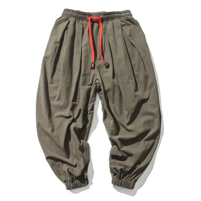 New Trendy Men Harem Pants Loose Oversized Style Cotton and Linen High Quality Jogger Sweatpants Casual Male Trousers