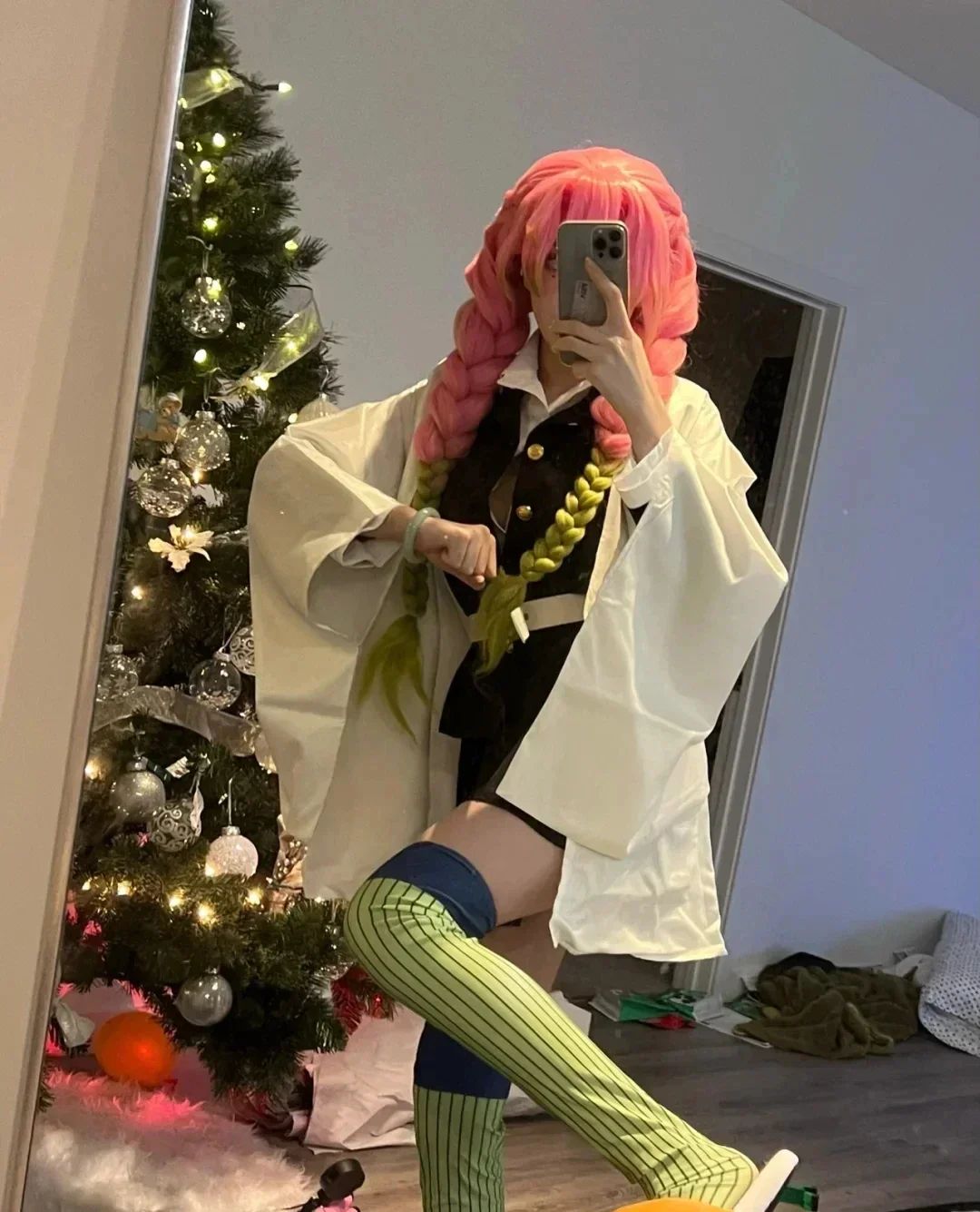 Adult Children Anime Kanroji Mitsuri Cosplay Costume Kimono Haori Dress Wig Clothes Halloween Costume for Adult Children