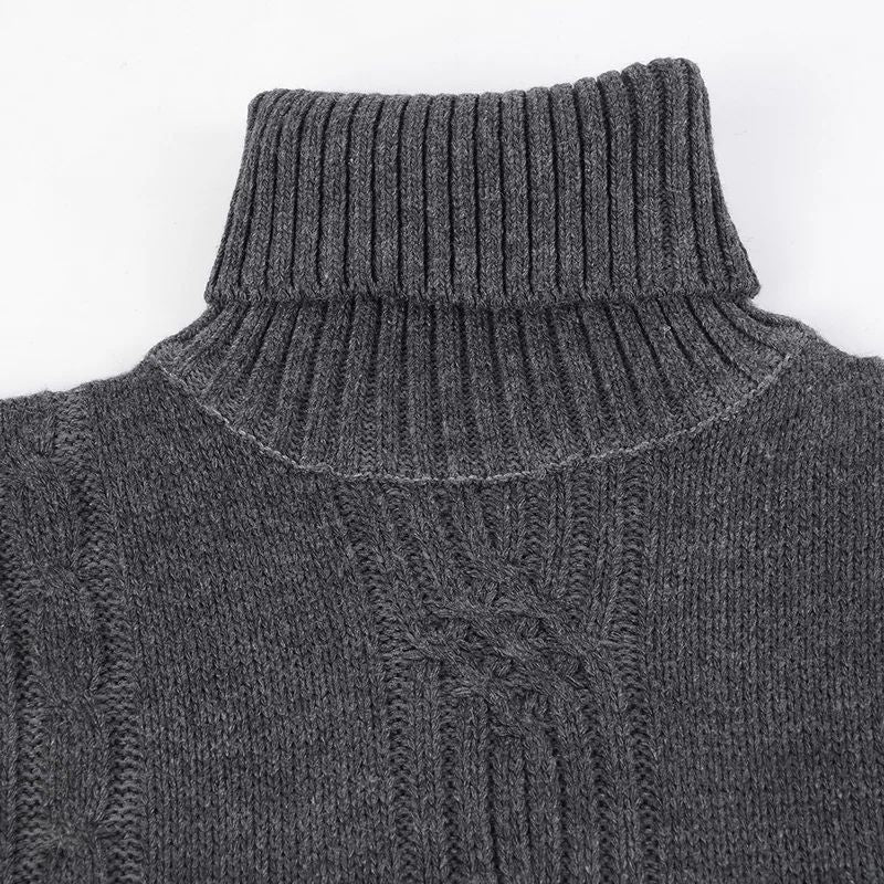 2025 Men's Warm Sweater Long Sleeve Turtleneck Sweater Retro Knitted  Pullover Sweaters