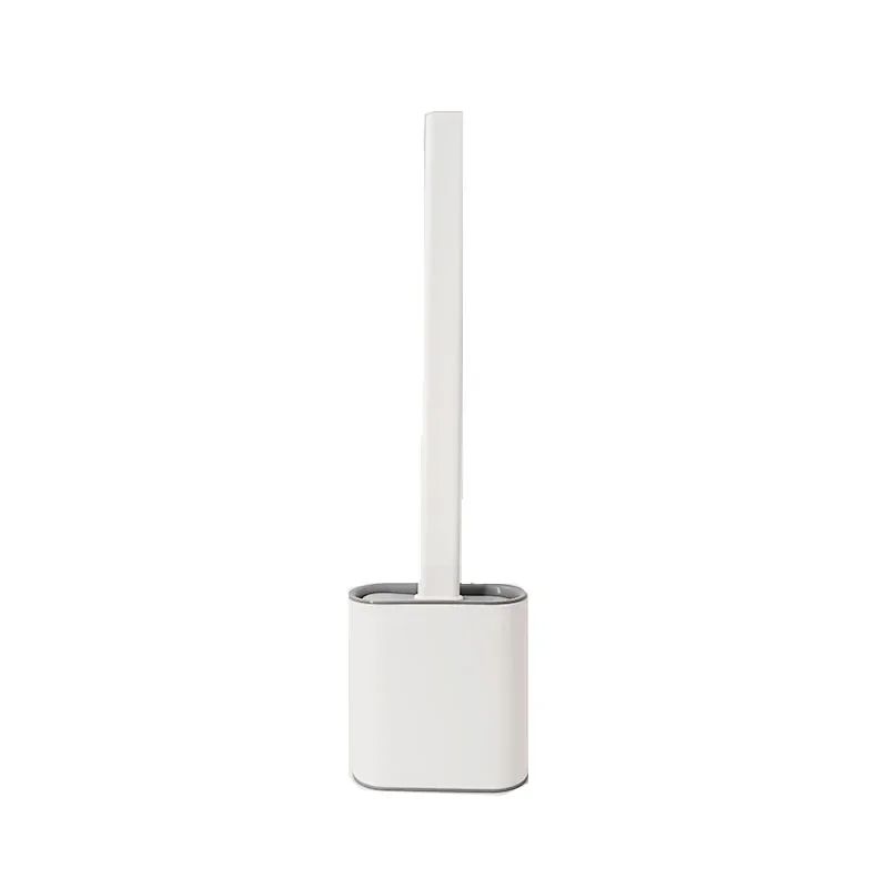 Toilet Brush Water Leak Proof With base Silicone Wc Flat Head Flexible Soft Bristles Brush with Quick Drying Holder Set