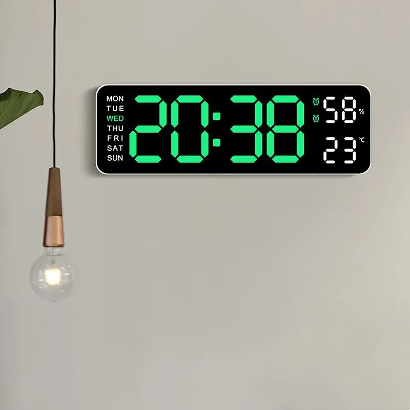 LED Electronic Alarm Clock 9-inch Wall Clock USB Powered Temperature and Humidity Display Auto-dimming Desktop Clock
