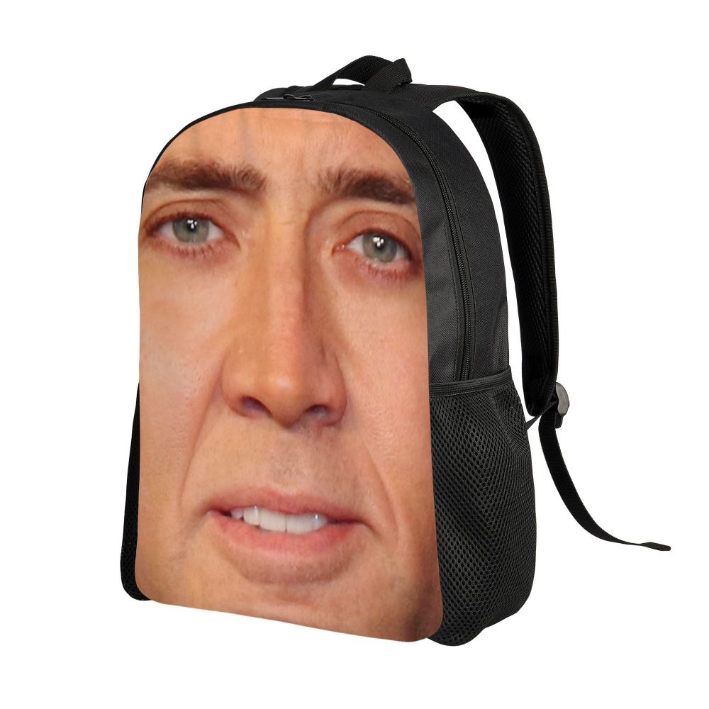 Custom Nicolas Cage Meme Laptop Backpack Women Men Basic Bookbag for College School Student Funny Bags