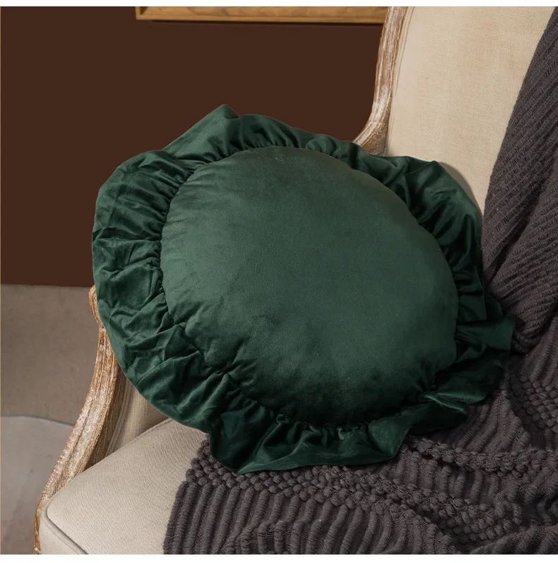 Removable Washable American Light Luxury Sofa Flower Pillow Homestay Round Cushion Retro Ruffle Edge Red Pillow  Throw Pillows
