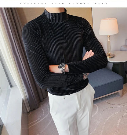 New Gold Velvet T Shirt Men Clothing Fashion Trend Male Luxury Prom Party Long-sleeved Striped Pullover Tops Homme