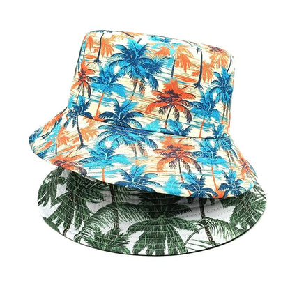 Fashion Bucket Hat Coconut Tree Printing Pattern Fisherman Hats For Holiday Double Sides Panama Cap Unisex Outdoor Beach New