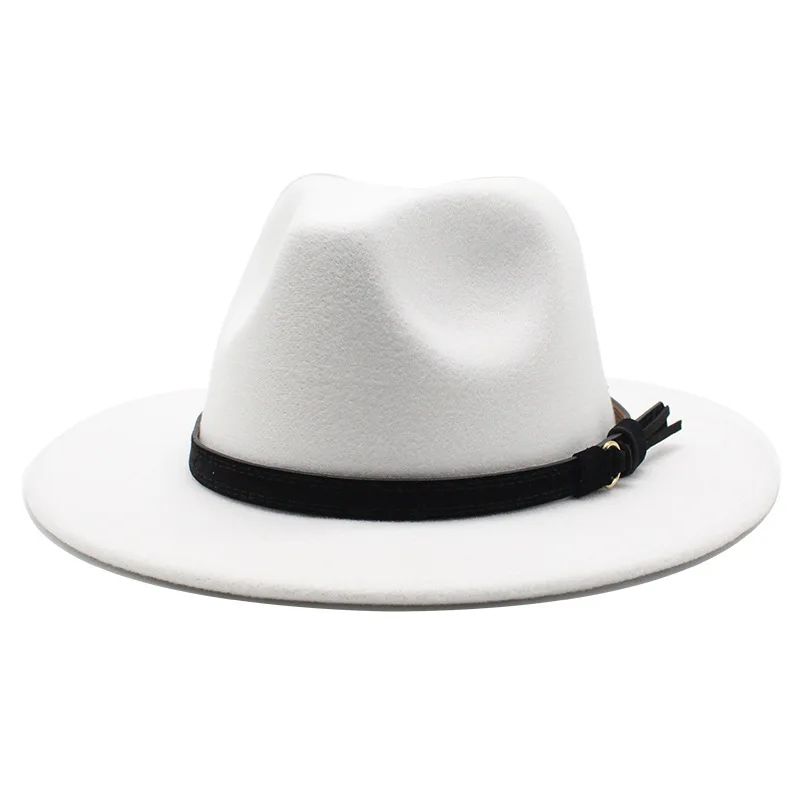 Gangster Trilby Felt Fedora Hat European American Wide Brim Top Jazz Caps Women Men Wool White Wedding Hat 56-58-61CM