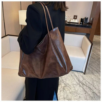Large women's bag Fashion Underarm Pouch Large Capacity Soft Pu Leather Shoulder Bag Retro Crossbody Bag Casual Portable Bucket