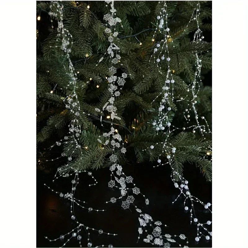 Christmas Pearl Bead Garland with Fishing Line Floral Hanging Ornament Bendable Design for Tree Decor Festival Party Arrangement
