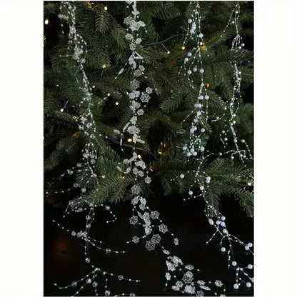 Christmas Pearl Bead Garland with Fishing Line Floral Hanging Ornament Bendable Design for Tree Decor Festival Party Arrangement