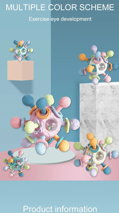 Silicone Teether Baby Toys 0 12 Months Rotating Rattle Ball Grasping Activity Baby Development Toy Baby Sensory Toys for Babies