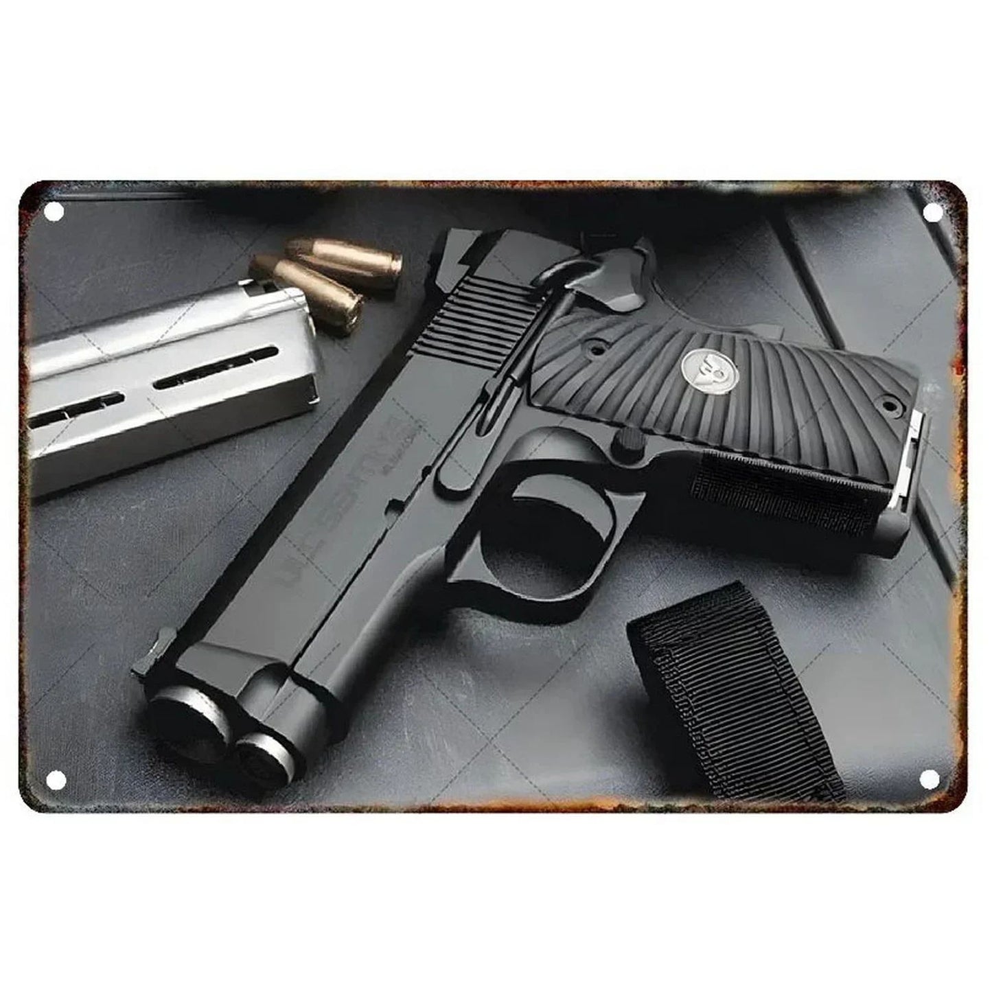 GUNHERO Pistol Metal Wall Signs - Bold Military Style - Perfect Decor for Man Caves, Homes, Bars & Garden Spaces