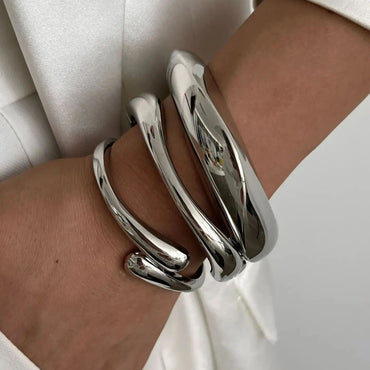 3 Styles Vintage Hip Hop Metal Cuff Bangles Punk Gold Silver Color Geometric Spring Bangles For Women Bracelet Men Jewelry