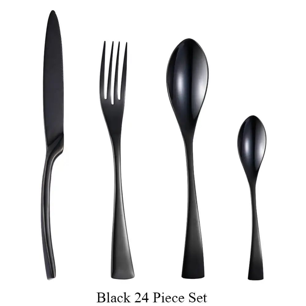 Conjunto de Talheres 24 Peças Aço Inoxidável 18/10 Talheres Pesados Prata Luxo Faca Garfo Colher Louça Próprio para Máquina de Lavar Louça