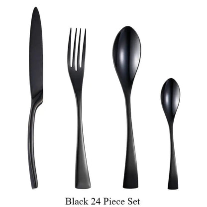 Conjunto de Talheres 24 Peças Aço Inoxidável 18/10 Talheres Pesados Prata Luxo Faca Garfo Colher Louça Próprio para Máquina de Lavar Louça
