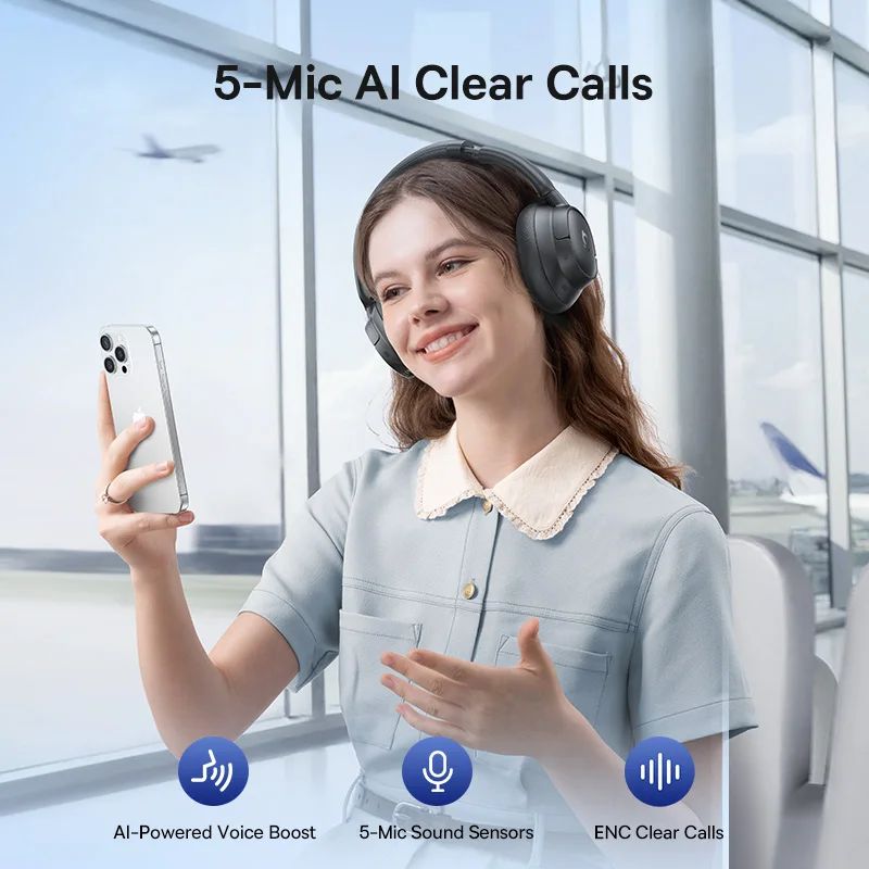 Baseus EH10 NC ANC Wireless Headphones 45dB Adaptive Hybrid Noise Cancelling Headsets Hi-Res LDAC Headphone Bluetooth 6.0 80Hrs