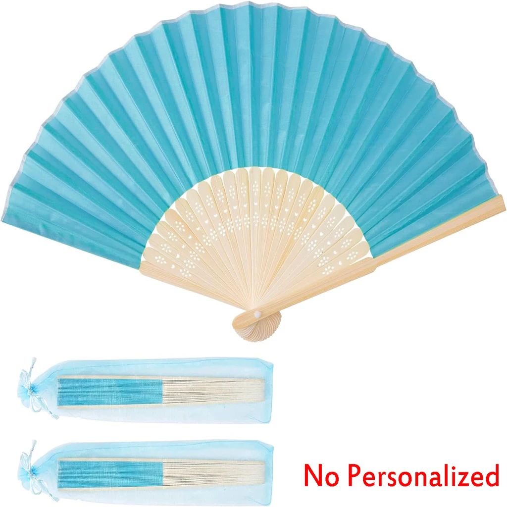 10-60Pcs Personalized Engraved Multicolor Folding Silk Hand Fan with Organza Gift Bag Wedding Party Supplies Bulk Purchase Boda