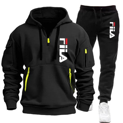 Men's set 2025 Autumn/Winter new Men's hooded sweatshirt + long pants two-piece set, outdoor multi-pocket men's pullover sportsw