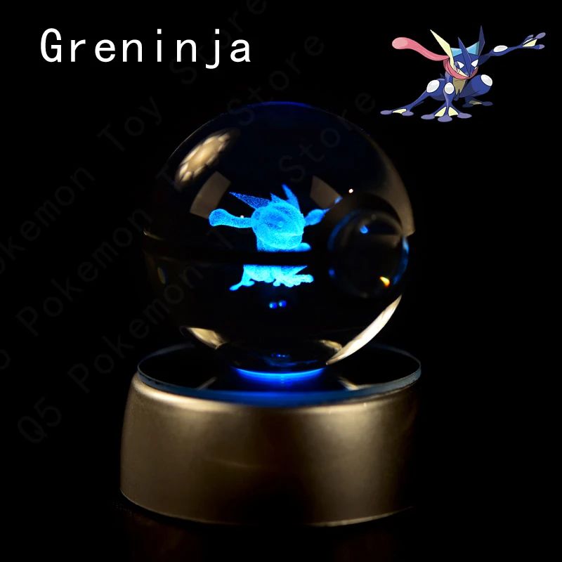 Esfera de Cristal 3D Pokémon 7CM 5CM Mewtwo Pikachu Gengar Bola de Cristal de Vidro Pokémon Pokebola Luminária Noturna LED com Base de Presente