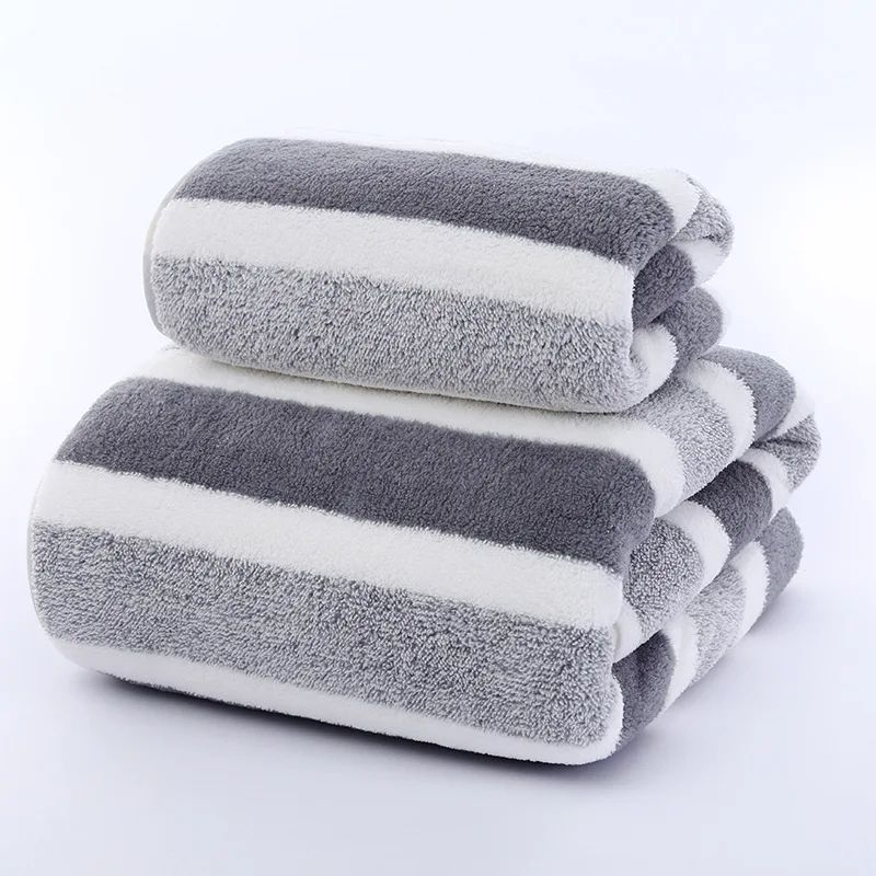 1 Set Striped Face Towel 35x75cm for Bathroom and Soft and Absorbent Quick-Drying Experience Microfiber Bath Towel 70x140cm