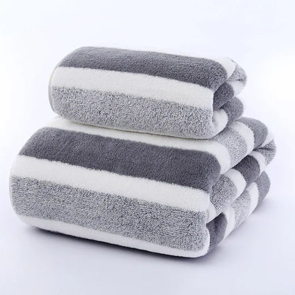 1 Set Striped Face Towel 35x75cm for Bathroom and Soft and Absorbent Quick-Drying Experience Microfiber Bath Towel 70x140cm