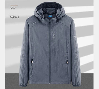 Men's UPF 50+ UV Protection Windbreaker Quick Dry Jacket Outdoor Sun-Protective Thin Hiking Fishing Cycling Hooded Sport Light