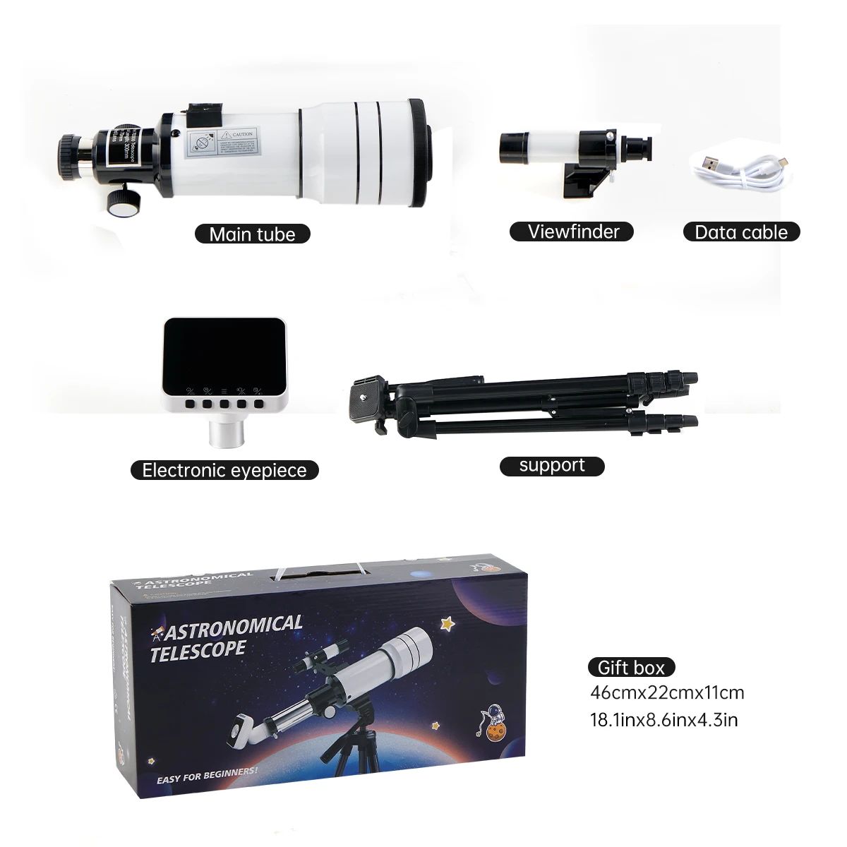 30070 Professional Astronomical Telescope  Monocular Electronic Eyepiece 70MM Large-Aperture for Stargazing Bird Watching