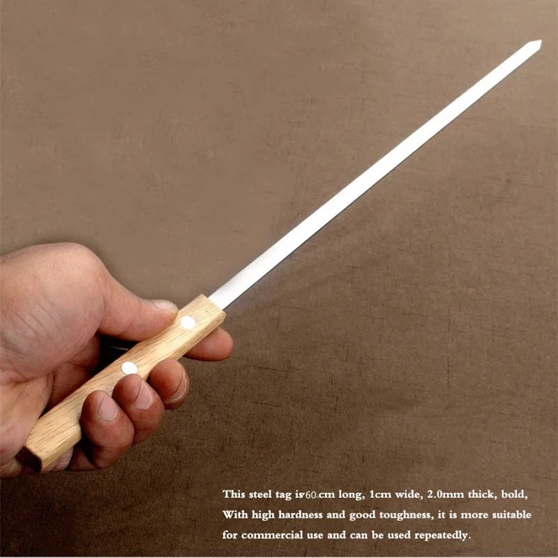 6Pcs/Set Barbecue Meat String Skewer Chunks of Meat Stainless Steel Natural Beech Handle Roast Stick for BBQ Outdoor Picnic