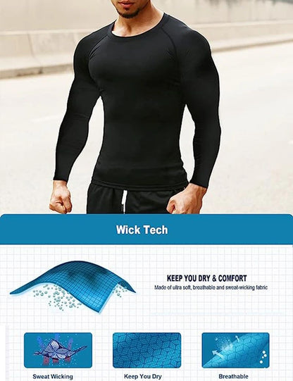 Spider Print Long Sleeve Compression Shirts for Men Gym Workout Rash Guard Undershirts Baselayers Athletic Quick Dry Tees Tops