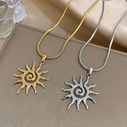 Colar Vintage Chique Com Pingente Em Formato De Sol Aço Inoxidável Joias Acessórios De Moda Dourados Presente Para Mulheres Homens Casais