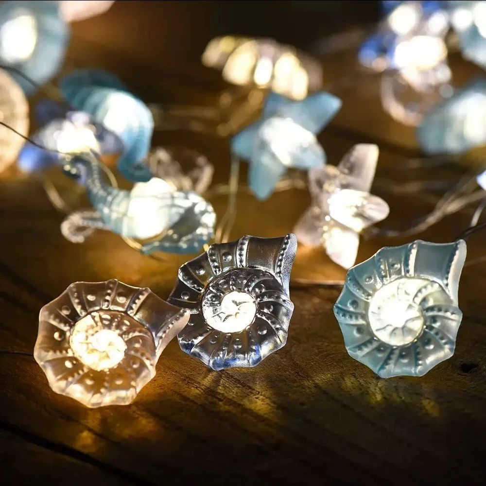 Ocean Theme 20/30 Leds String Lights Shell Starfish Under The Sea LED Fairy Light for Wedding Party Christmas Decoration Lamp