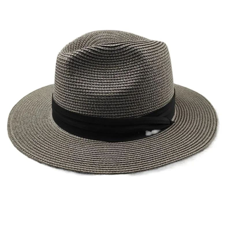 Chapéus de Sol Grandes Oversize para Homens Mulheres Praia Panamá Aba Larga Chapéu de Palha Senhora Chapéus de Sol de Verão Plus Size Chapéu Fedora 55-57cm 58-60cm