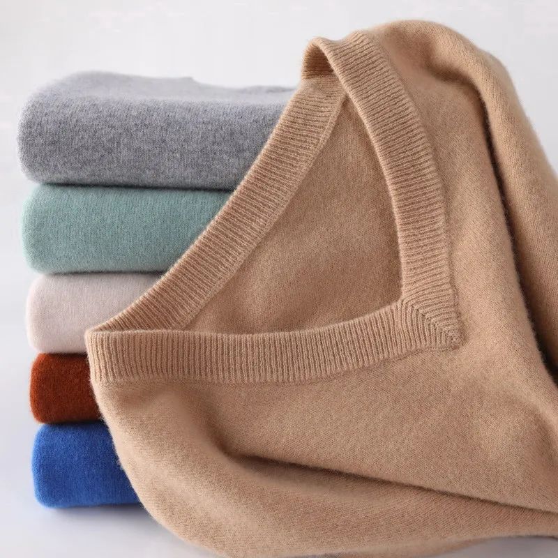 Wool Men's Sweaters V-neck Pullovers Cashmere Knitting Hot Sale Spring Autumn Sweaters Knitwear High Quality Jumpers Clothes