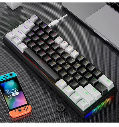 Teclado Mecânico para Jogos K620 Mini 61 Teclas RGB Hotswap Teclado para Jogos com Fio Tipo-C Teclas PBT 60% Teclados Ergonômicos