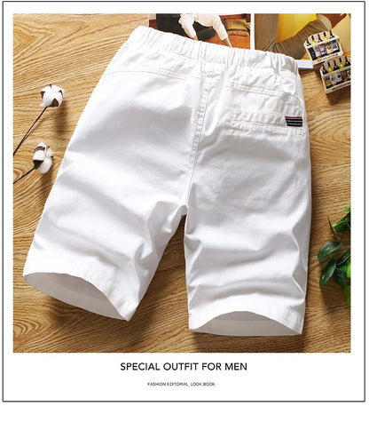 White Shorts Men Cotton Casual Shorts Bermudas Summer Slim Fit Drawstring Shorts Daily Wear Soft Touch and Comfortable Pants