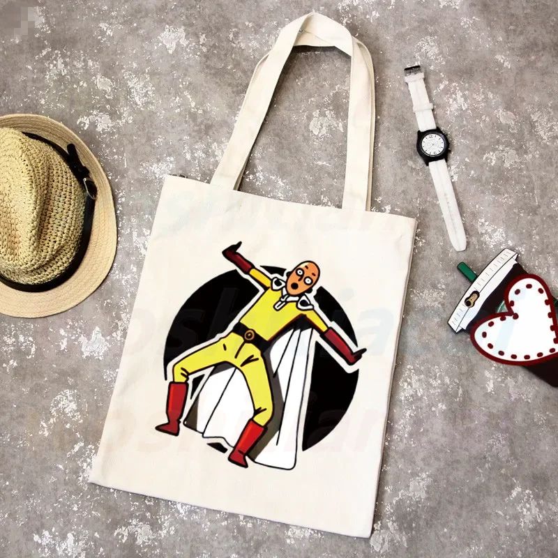 One Punch Man Shopping Bag Grocery Shopper Anime Genos Saitama Sensei Shopping Jute Bag Cotton Bag Jute