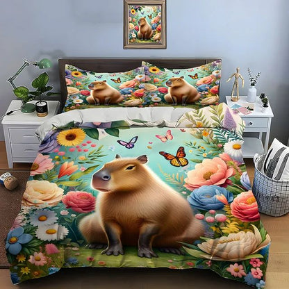 Cute Cartoon Capybara Print Bedding Set Duvet Cover 1 Duvet Cover 2 Pillowcases Adult and Children Bedding Set Christmas Gifts