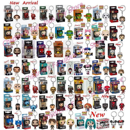 41 modelos Chegada Nova Chaveiros FUNKO POP Chaveiro Yoda Leia Boba Feit Minnie Katy batman Spidey Bruxa Mirio Bonecos de Ação