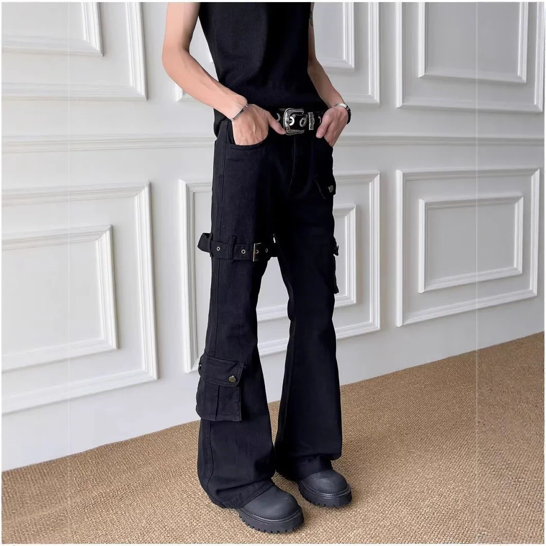 Calça Jeans Boca de Sino Masculina e Feminina, Ajustada, Estilo Fino, Casual, Fashion de Rua, da China Continental