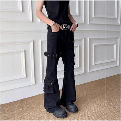 Calça Jeans Boca de Sino Masculina e Feminina, Ajustada, Estilo Fino, Casual, Fashion de Rua, da China Continental