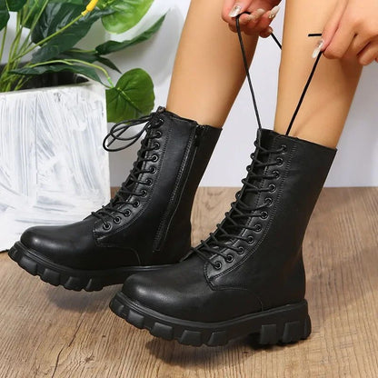 Autumn winter plus size new shoes Women Fashion Laceup Boots Chelsea Zipper Ladies  Sports Casual Heel  platform